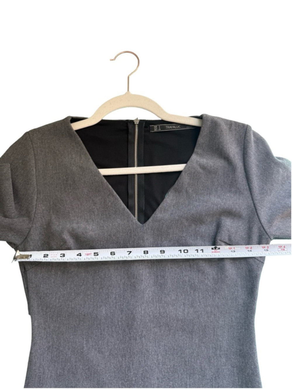 Zara Gray Long Sleeve V-Neck Mini Bodycon Dress Size S Y2K Cocktail Party - Picture 9 of 14